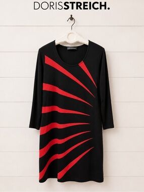 DORIS STREICH Black & Red Graphic Dress Size 46